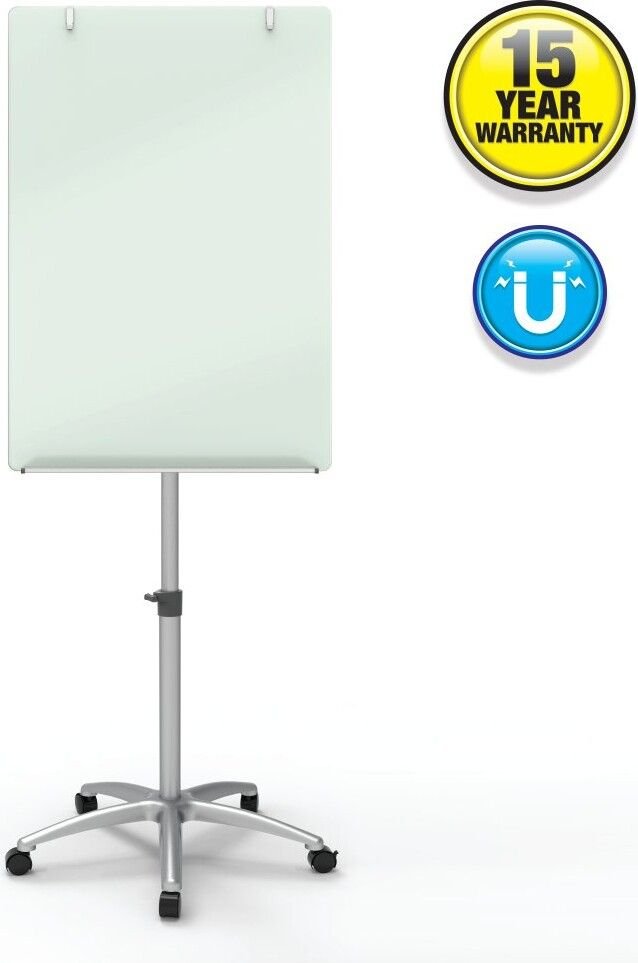 Quartet Infinity magnetic glass presentation easel on silver mobile pedestal base